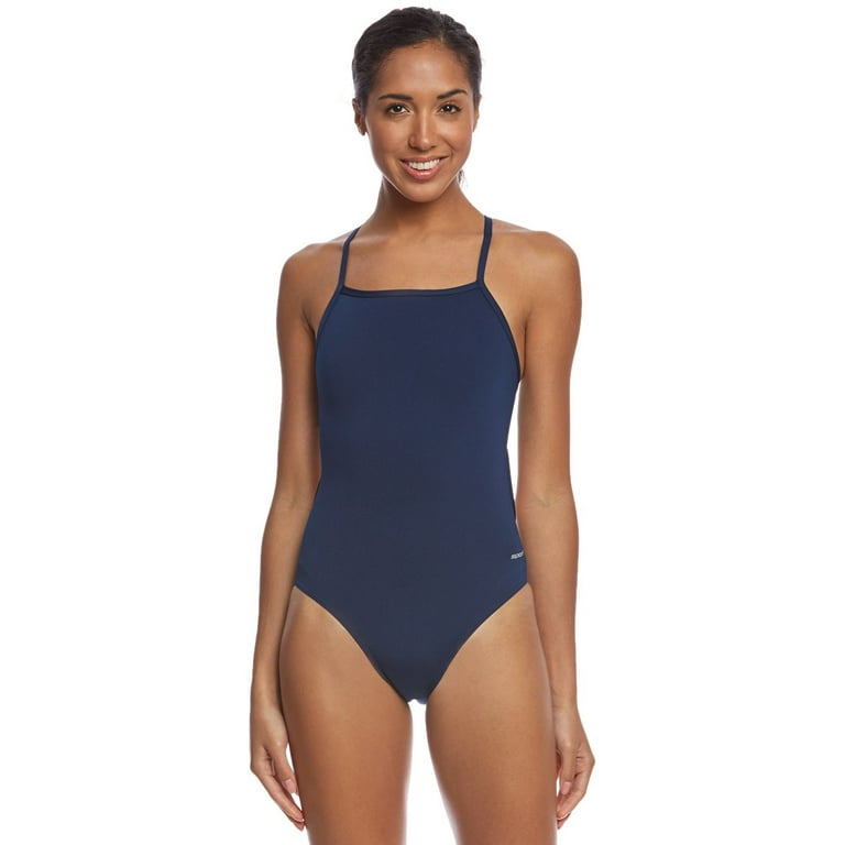 Sporti Poly Pro Solid Thin Strap One Piece Swimsuit (36, Navy