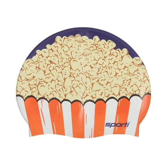 Sporti Jr. Popcorn Silicone Swim Cap, Fun Print, Anti-Slip, Latex-Free, Easy On/Off