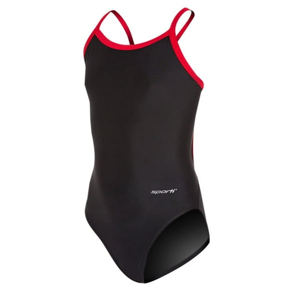 Sporti Solid Piped Thin Strap One Piece Swimsuit, High Cut, Unpadded, Athletic (Women’s)