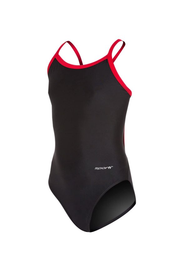 Solid Piped Thin Strap One Piece Swimsuit, High Cut, Unpadded, Athletic (Women’s)