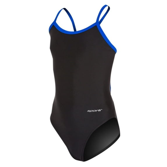 Sporti Solid Piped Thin Strap One Piece Swimsuit, High Cut, Unpadded, Athletic (Women’s)