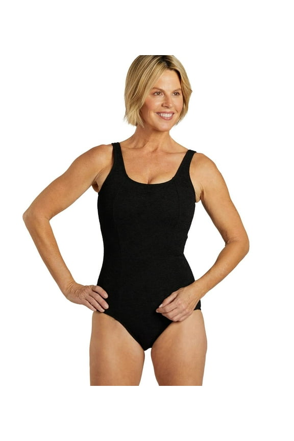 Textured Chlorine Resistant Scoop Back One Piece Slimsuit, High Cut, Soft Cup (Women’s)