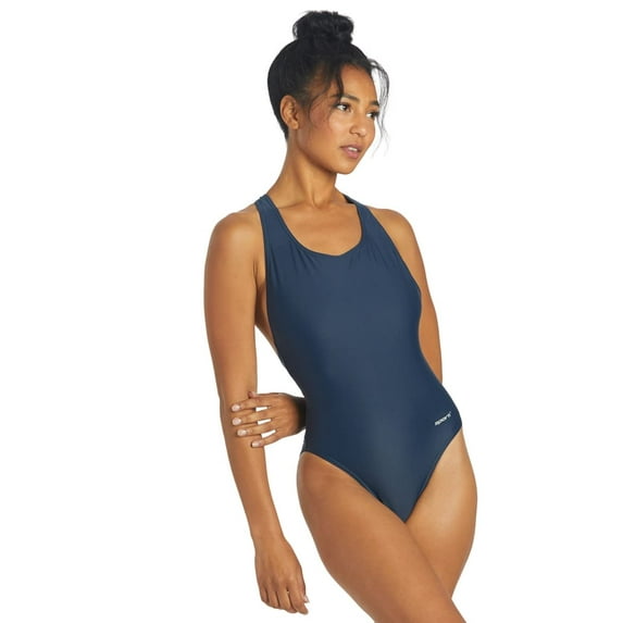 Sporti Wide Strap Cross Back One Piece Swimsuit, High Cut, Unpadded, Athletic (Women’s)