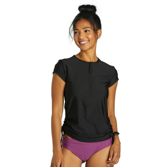 Sporti Women's Cap Sleeve Front Zip UPF 50+ Rash Guard, Henley, Short Sleeve (Women’s)