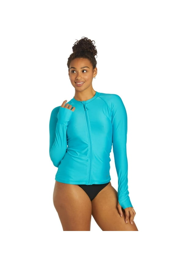 Women's Long Sleeve Zip Front UPF 50+ Rash Guard, Crew Neck, Athletic (Women’s)