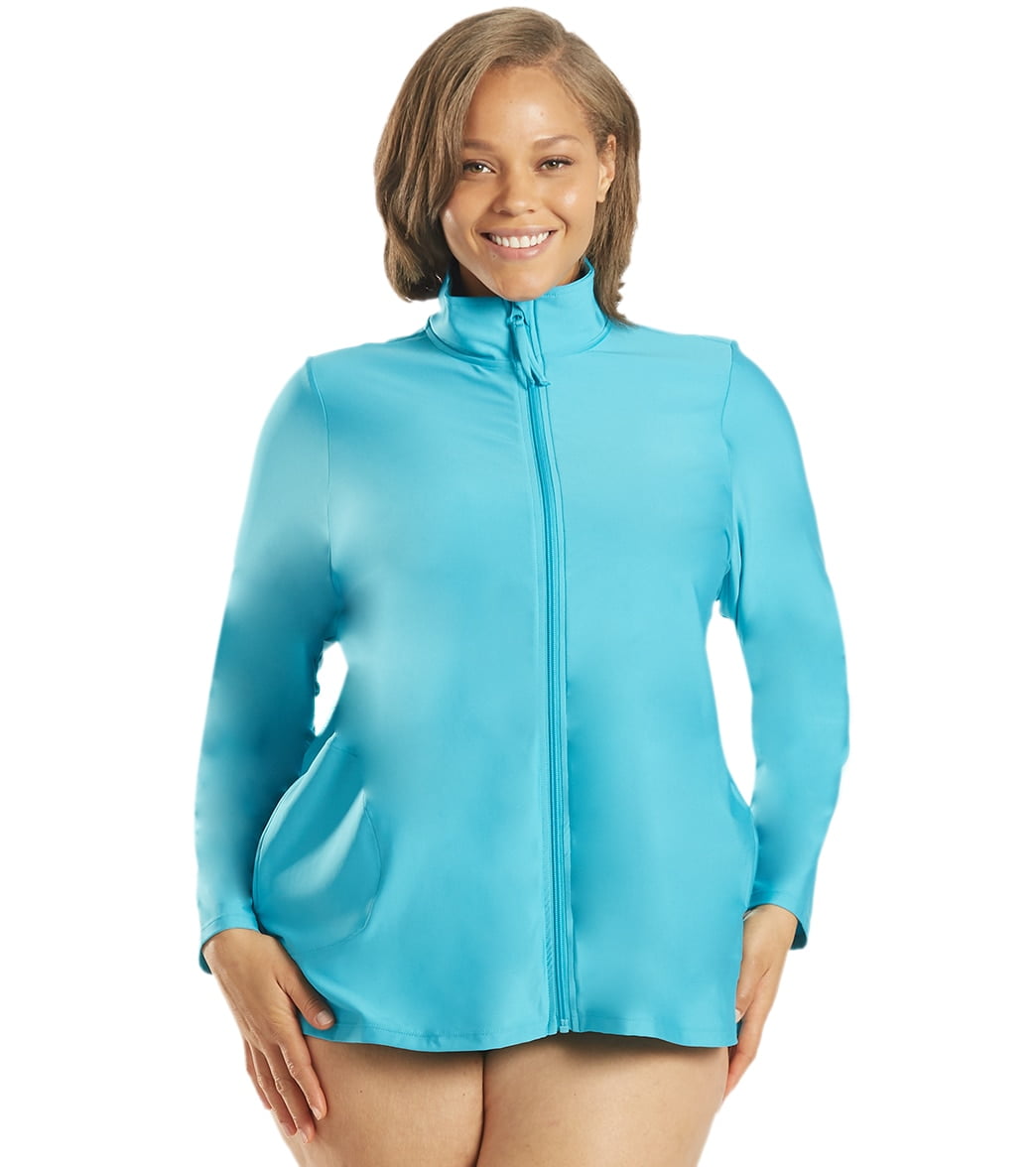 Plus Size Rash Guards Sporti Women's Plus Size L/S Zip Front UPF 50+ Rash Guard, Crew Neck ...