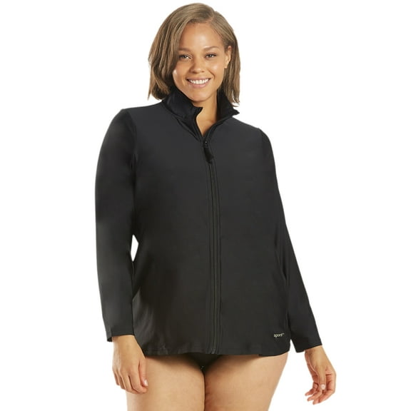 Sporti Women's Plus Size L/S Zip Front UPF 50+ Rash Guard, Crew Neck, Long Sleeve (Women's Plus)