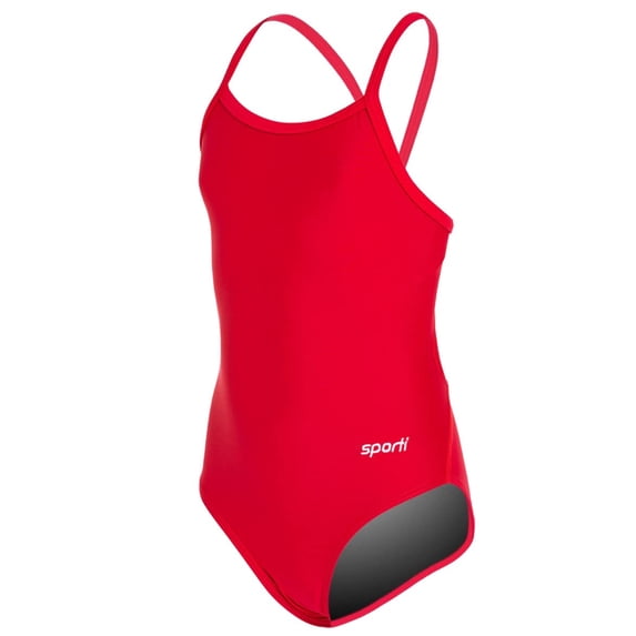 Sporti Solid Piped Thin Strap One Piece Swimsuit, High Cut, Unpadded, Athletic (Girls)