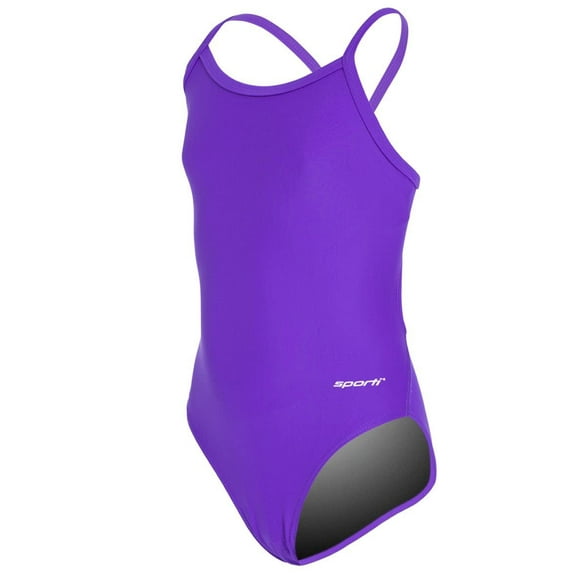Sporti Solid Piped Thin Strap One Piece Swimsuit, High Cut, Unpadded, Athletic (Girls)