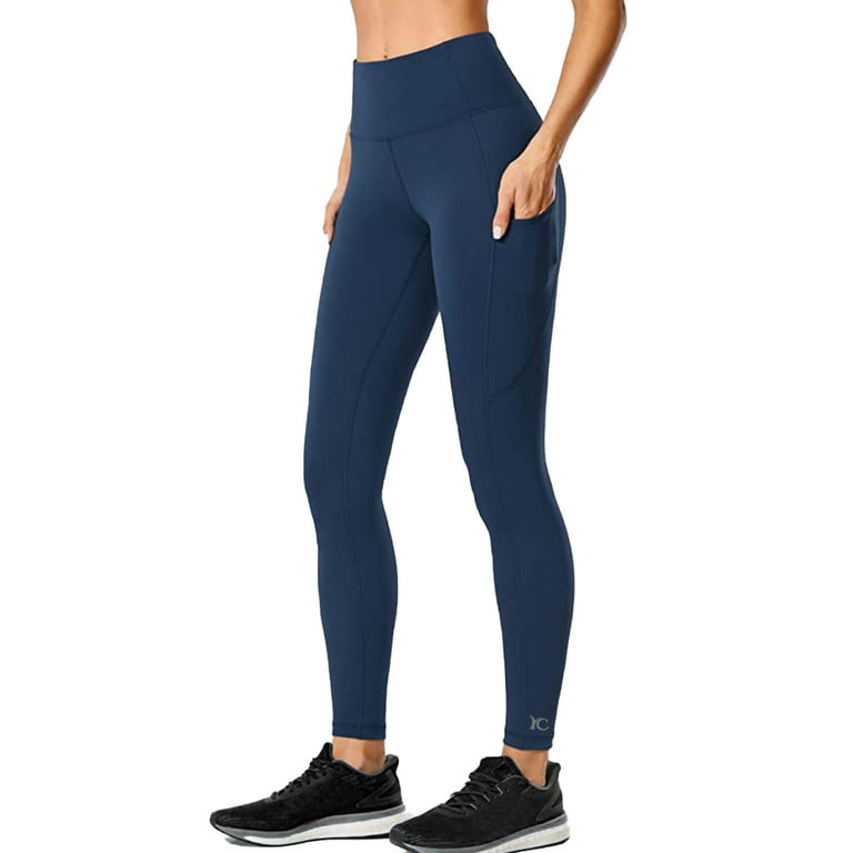 ODODOS Women's 7/8 Yoga Leggings with Pockets, High Waisted Workout Sports  Running Tights Athletic Pants-Inseam 25, Navy, X-Small