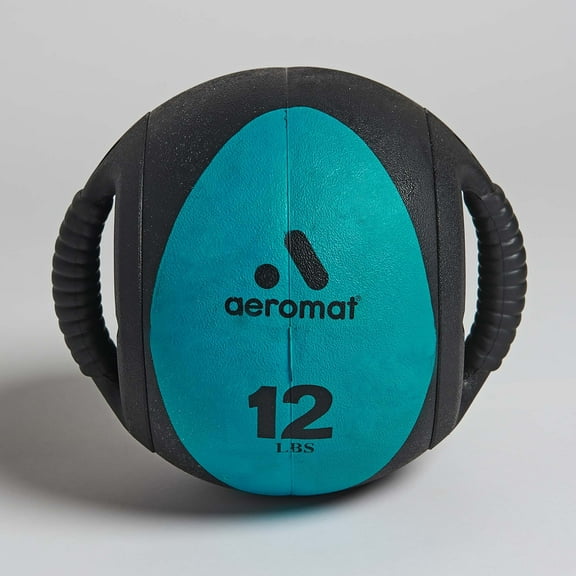 Sportime Aeromat Hard Rubber Dual Grip Power Medicine Ball, 9", Teal/Black, 12 lb