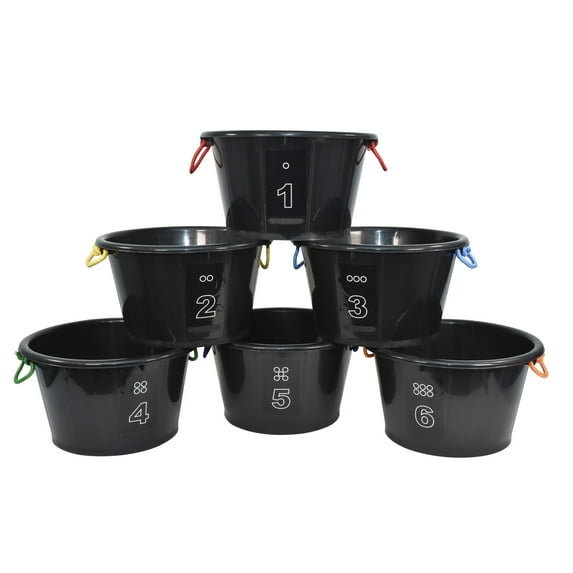 Sportime Drum-N-Store Buckets, 18 x 12 Inches, Black, Set of 6