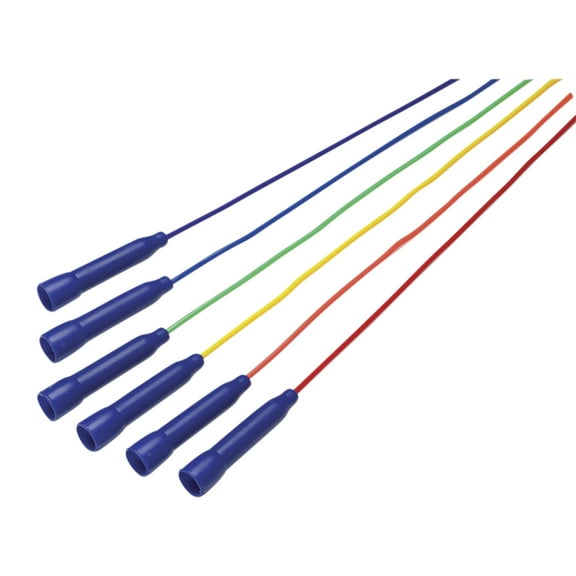 Sportime Jump Ropes, 9 Feet, Assorted Colors, Blue Handles, Set of 6