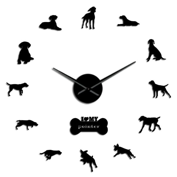 Sporting Dog Breed Pointer Dog Wall Clocks German Shorthaired DIY Large Wall Watch Pointer Deutsch Kurzhaar Dog Wall Art Stickers(Black,37inch)