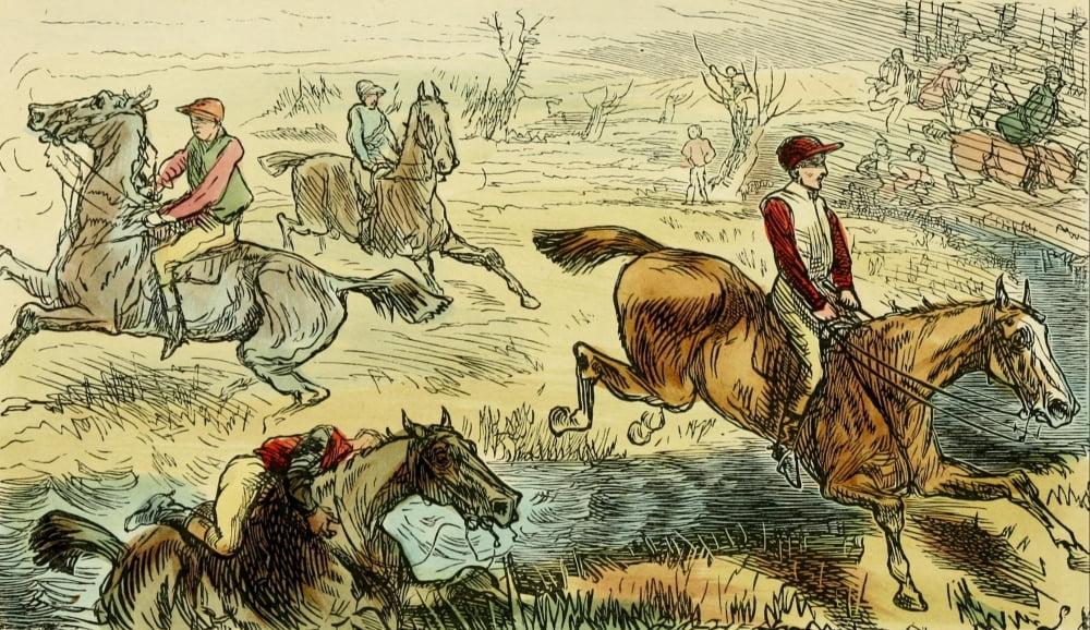 Sporting Sketches 1866 My first steeplechase Canvas Art - G Bowers (24 x 36)