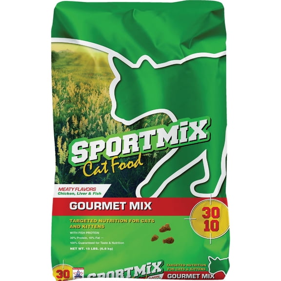 Sportmix Gourmet Mix Dry Cat Food Meaty Flavors - Chicken, Liver & Fish - 15 lb Bag