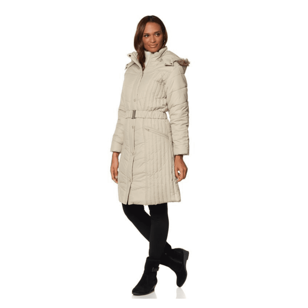 Sporto Water-Resistant Quilted Coat with Belt in Winter