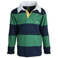 thumbnail image 1 of sportoli174; big boys 100% cotton wide striped long sleeve polo rugby shirt - green (size 10), 1 of 2