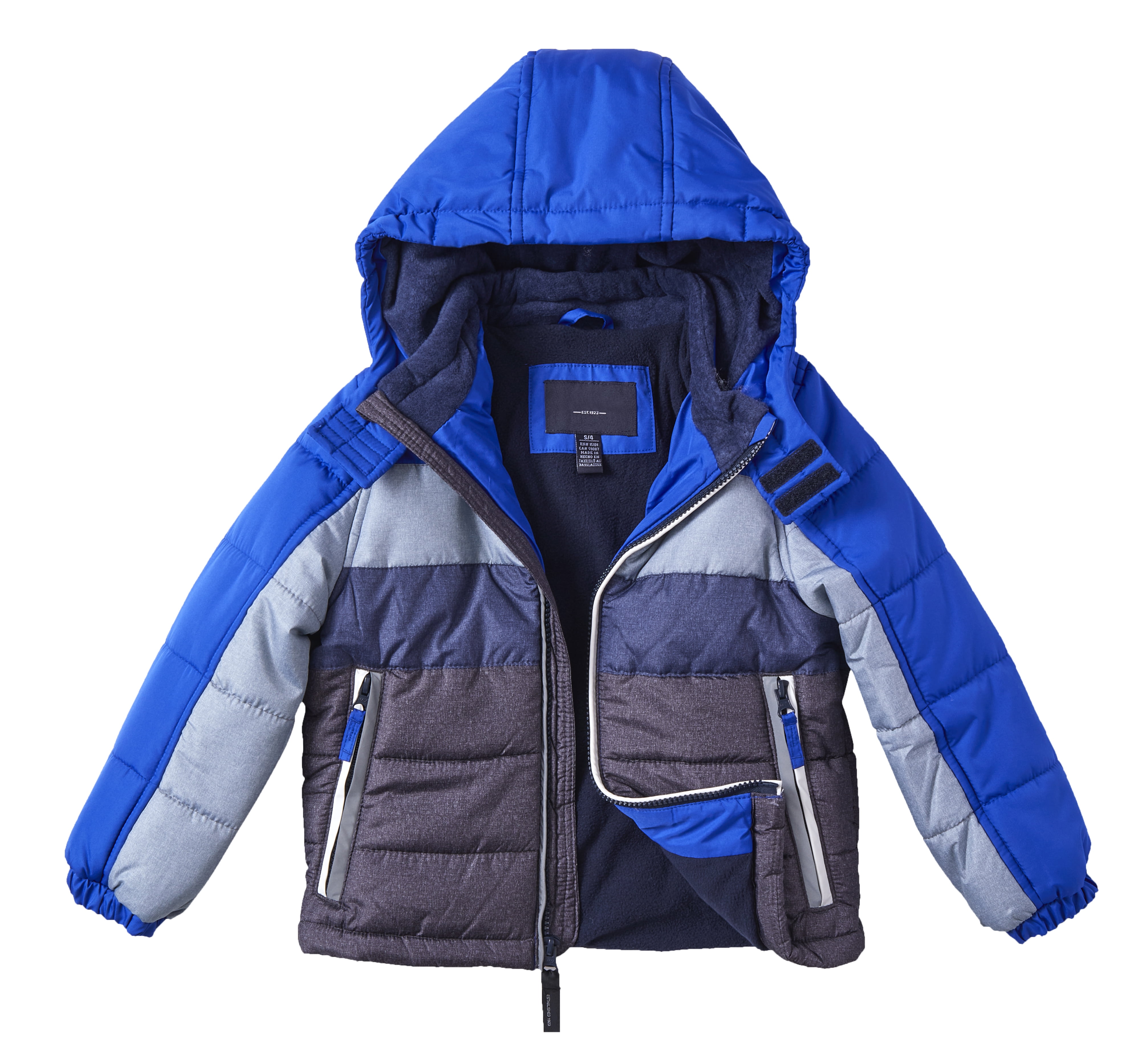 Sportoli Boys Hooded Colorblock Winter Puffer Jacket Coat Blue Size 8