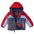 thumbnail image 1 of Sportoli Boys Hooded Colorblock Winter Puffer Jacket Coat - Red (Size 7), 1 of 3