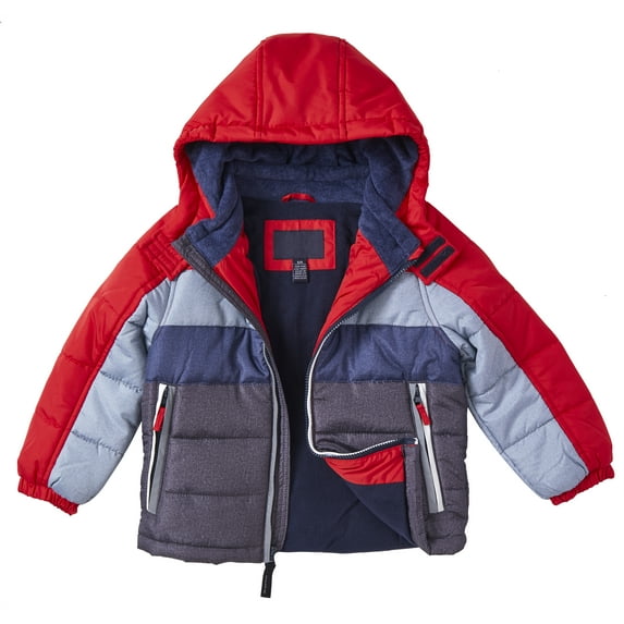 Sportoli Boys Hooded Colorblock Winter Puffer Jacket Coat - Red (Size 7)