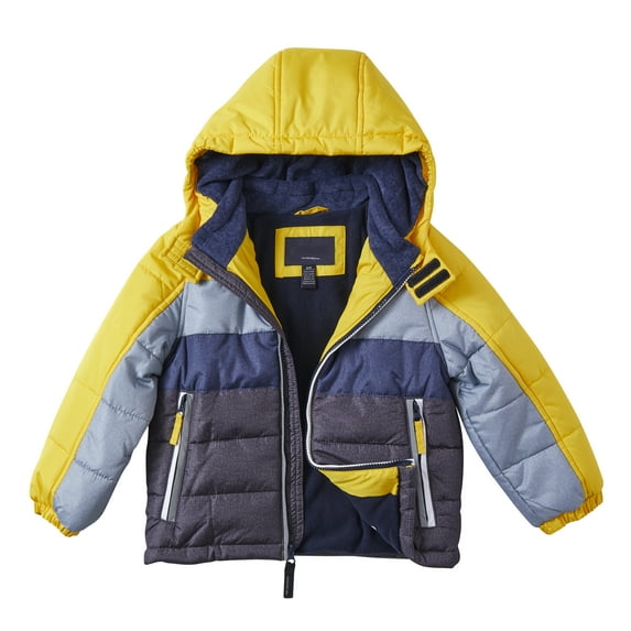 Sportoli Boys Hooded Colorblock Winter Puffer Jacket Coat - Yellow (Size 5-6)