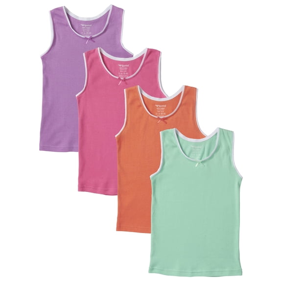 Sportoli Girls and Toddlers Underwear Ultra Soft 100% Cotton Pack of 4 Tank Top Undershirts - Assorted (Size 3/4)