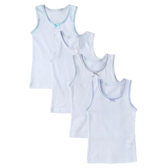 Sportoli Girls and Toddlers Underwear Ultra Soft 100% Cotton Pack of 4 White Tank Top Undershirts