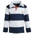 thumbnail image 1 of sportoli174; little boys 100% cotton wide striped long sleeve polo rugby shirt - white (size 3), 1 of 2