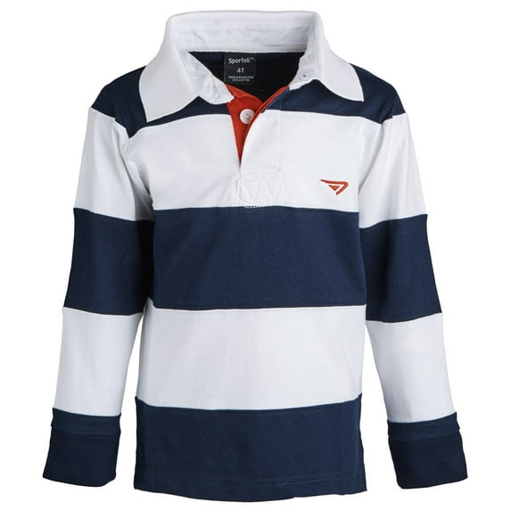 sportoli174; little boys 100% cotton wide striped long sleeve polo rugby shirt - white (size 3)