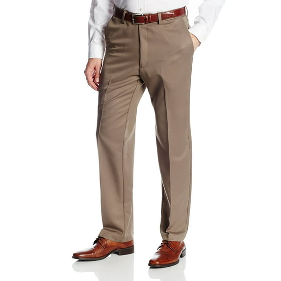 sportoli men's cool classic fit hidden expandable waist plain front dress pants - british khaki (size 42w x 34l)