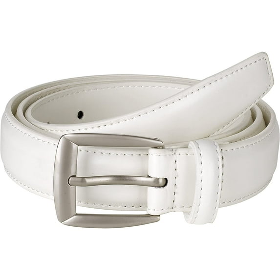 Sportoli Men s Genuine Leather Classic Stitched Uniform Dress Belt 44 White/Matte Buckle