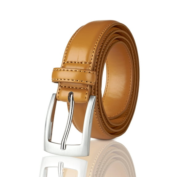 Sportoli Mens Belt Classic Stitched Genuine Leather Dress Belts - Black & More Colors