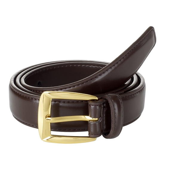 Sportoli Mens Genuine Leather Classic Stitched Uniform Dress Belt - Black Brown