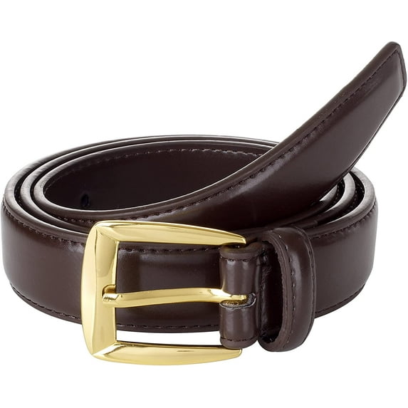 Sportoli Mens Genuine Leather Classic Stitched Uniform Dress Belt - Black Brown