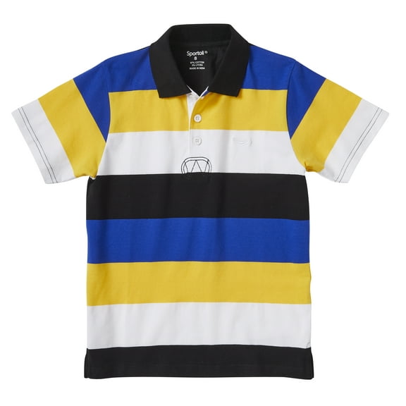 Sportoli Polo Shirts for Boys Short Sleeve Srtiped Cotton Kids Shirt - Blue/Black/Yellow (12)
