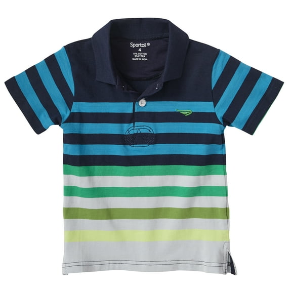Sportoli Polo Shirts for Boys Short Sleeve Srtiped Cotton Kids Shirt - Blue/Green (8)