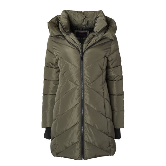 Sportoli Women's Winter Coat Down Alternative Hooded Long Vestee Puffer Jacket - Olive (3X)