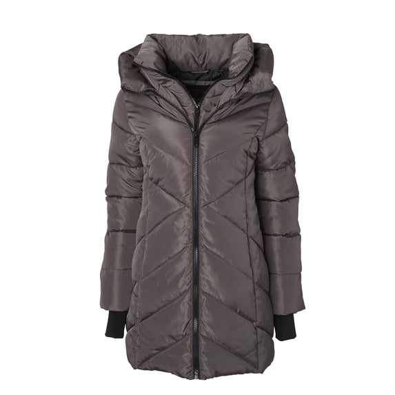 Sportoli Women's Winter Coat Down Alternative Hooded Long Vestee Puffer Jacket - Titanium (Large)
