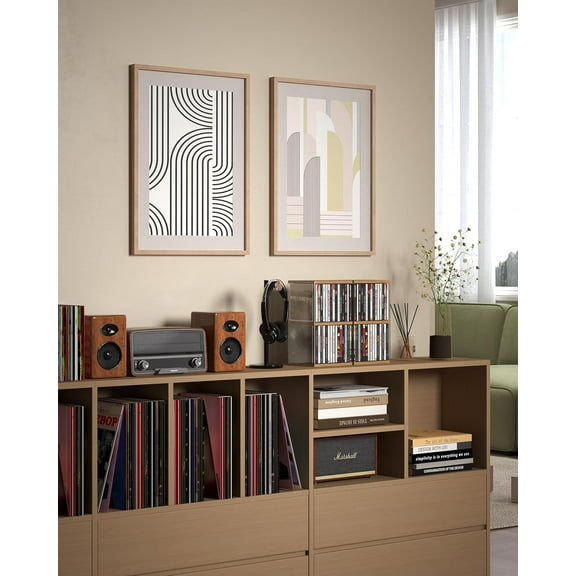 Retro Walnut MDF CD Holder Desk Organizer, Holds 30 CD Cases, Open Shelf Storage for Theatre Room