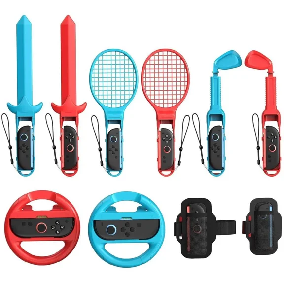 Sports Accessories Bundle Compatible with Switch 2 for Switch Sports Games, 10 in 1 Switch 2 Family Accessories Kit with Steering Wheels,Strap,Golf Clubs,Tennis Rackets,Sword Grips