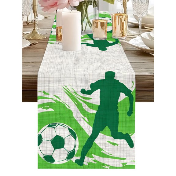 Sports Active Table Runners 36 Inches Long Modern Athlete Kick Soccer Silhouette Kitchen Dining Table Runner Dresser Scarves for Party Coffee Holiday Party Decor