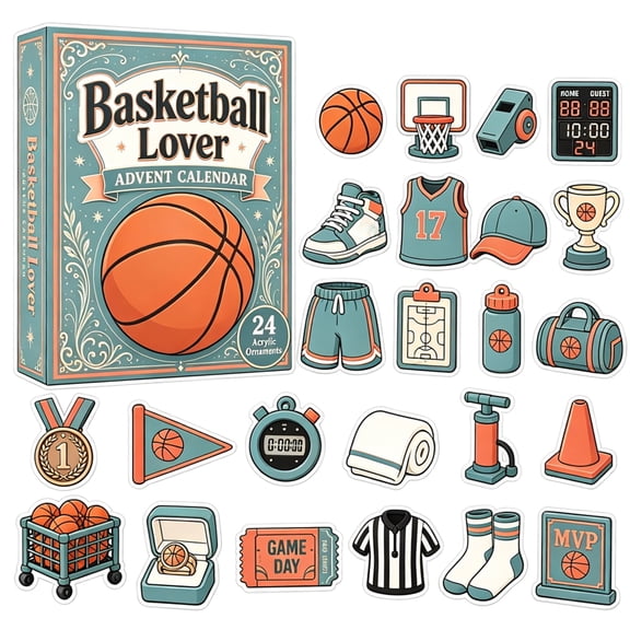 Sports Advent Calendar, Basketball Advent Calendar, 24 Day Basketball Countdown, Basketball Ornament Calendar, Basketball Gift, Advent Calendar for Sports Fans