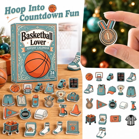 Sports Advent Calendar, Blue Basketball 2D Acrylic Pendant Countdown Calendar, 24 Pack Holiday Decor Gift Set for Collectors