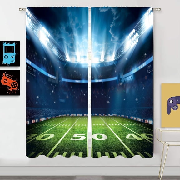 Sports American Football Stadium Arena Curtains 42W x 63H Inch Rod Pocket Field Night Spotlights Boys Kids Men Gaming Art Printed Living Room Bedroom Window Drapes Treatment Fabric 2 Panels