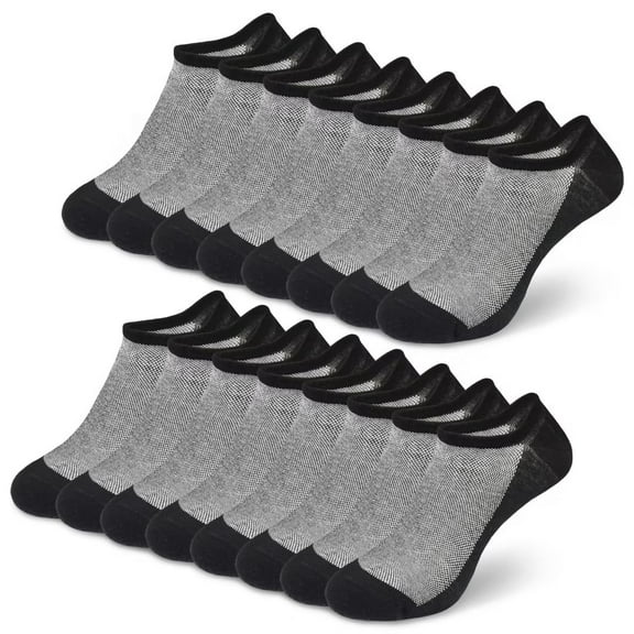 Sports Ankle Socks Mens- 8 Pairs Trainer Athletic Socks with Anti-Slip Silicone Stripes Black White Grey for Men, No Show, Moisture-Wicking Breathable