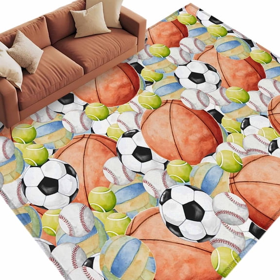 Sports Area Rug 6x9 Washable Rug Non Slip Basketball Soccer Baseball Athletic Vibrant Large Area Rug Soft Stainresistant Indoor Floor Carpet for Living Room Bedroom Home Office Dining Room Nursery