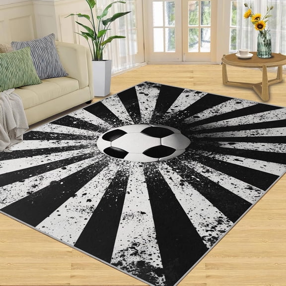 Sports Area Rug, Grunge Style Football Rugs for Bedroom, Boho Washable Rugs for Living Room, Non Slip Low Pile, Soft Indoor Carpet Home Decor-5' x 8'