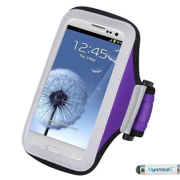 Sports Armband Case Pouch for Samsung Galaxy S6 Active, Core Prime, E5, Prevail Lte, ATIV S Neo, iATIV S Neo, Rugby Pro, S Relay 4G, Nexus - Purple + MND Mini Stylus