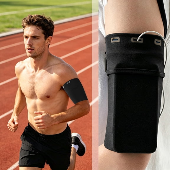 Sports Armband Phone Holder Water Resistant Running Armband Night Reflective Breathable Large Capacity Arm Band Cycling Jogging Gym Workout Key Pocket Headphone Port Adjustable Fit for Trail Runs
